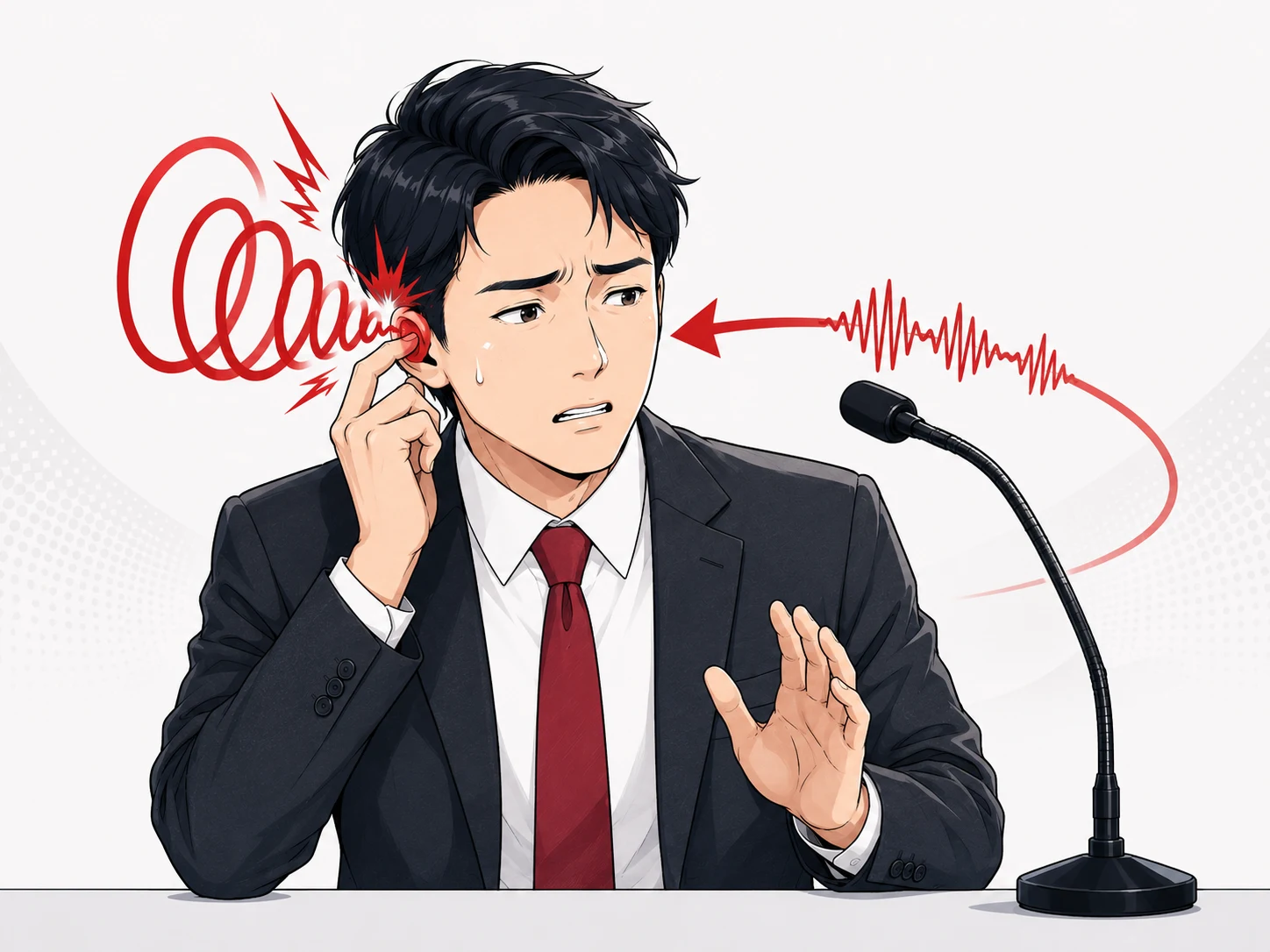 返し音で話しづらい登壇者のイラスト